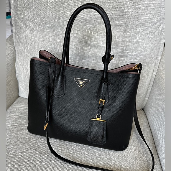 Saffiano Cuir Large Double Bag Black Mughetto - Picture 1 of 14